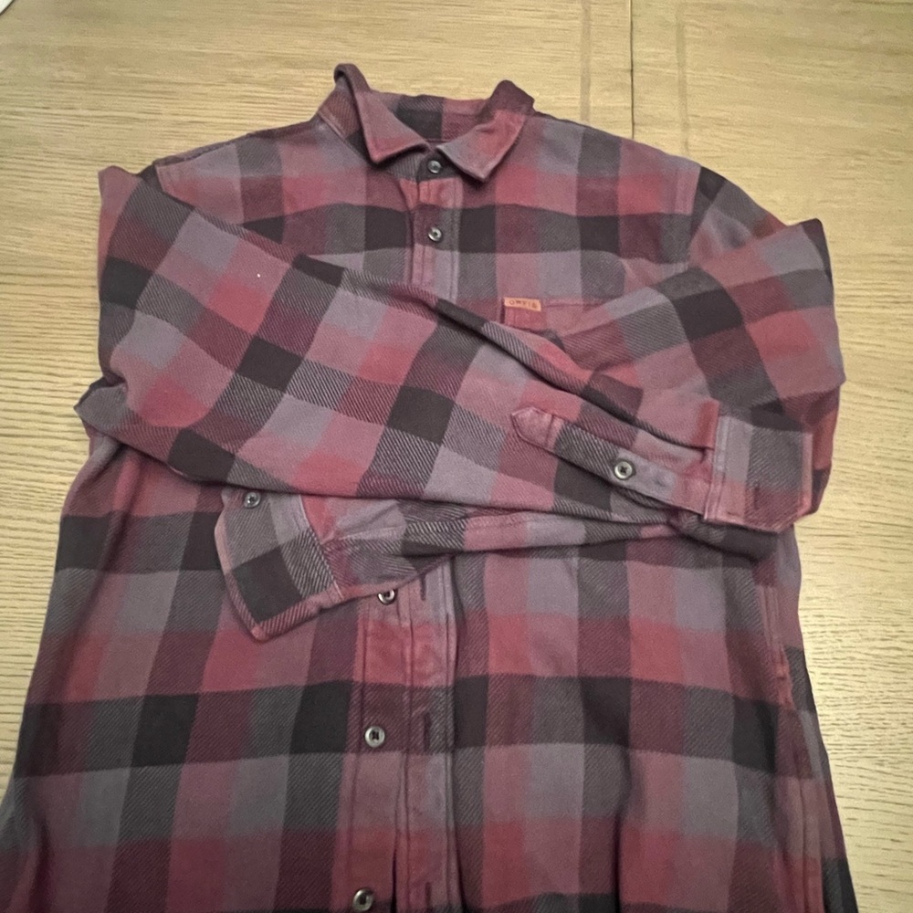 Orvis Men's Plaid Shirt - Burgundy and Charcoal